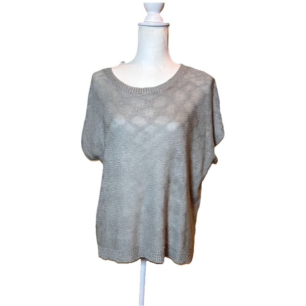 Fourteen &‎ 9th Sweater Womens S/M Beige Knit Short Sleeve Lightweight Pullover
